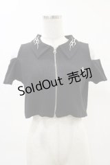 REFLEM / 肩開きクロップド丈テレコジップアップ半袖カットソー FREE 黒 H-25-04-25-021-PU-TO-KB-ZH