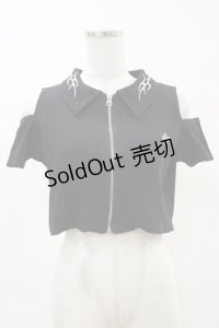 REFLEM / 肩開きクロップド丈テレコジップアップ半袖カットソー FREE 黒 H-25-04-25-021-PU-TO-KB-ZH