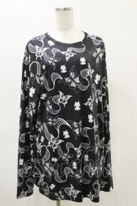 NieR Clothing / 総柄長袖トップス  黒 H-25-04-25-026-PU-TO-KB-ZH
