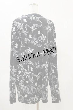 画像2: NieR Clothing / 総柄長袖トップス  黒 H-25-04-25-026-PU-TO-KB-ZH