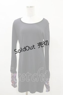 画像1: Qutie Frash / 和柄切替ロングカットソー Free ブラック H-25-04-25-032-QU-TO-NS-ZH