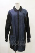 Qutie Frash / デニムビッグシャツ  ネイビー×黒 H-25-04-25-035-QU-BL-KB-ZH