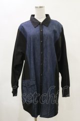 Qutie Frash / デニムビッグシャツ  ネイビー×黒 H-25-04-25-035-QU-BL-KB-ZH