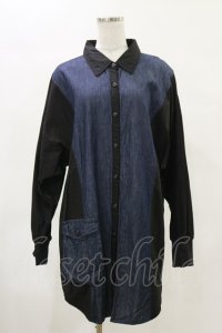 Qutie Frash / デニムビッグシャツ  ネイビー×黒 H-25-04-25-035-QU-BL-KB-ZH