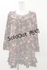 axes femme / 花柄ニットワンピース M ブラック H-25-04-26-077-AX-OP-NS-ZH
