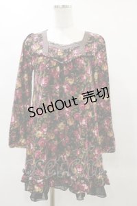 axes femme / 花柄ニットワンピース M ブラック H-25-04-26-077-AX-OP-NS-ZH
