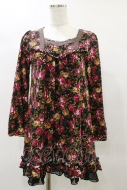 画像1: axes femme / 花柄ニットワンピース M ブラック H-25-04-26-077-AX-OP-NS-ZH