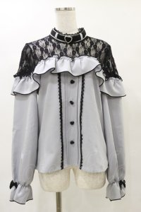 DearMyLove / ハートチョーカーレースフリルブラウス M ブルーグレー H-25-04-26-025-EL-BL-NS-ZH
