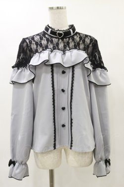 画像1: DearMyLove / ハートチョーカーレースフリルブラウス M ブルーグレー H-25-04-26-025-EL-BL-NS-ZH