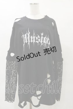 画像1: Ank Rouge / レース袖付きBig Te M ブラック H-25-04-26-038-CA-TS-NS-ZH