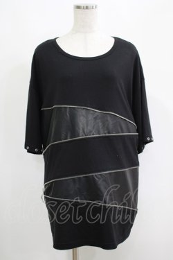 画像1: CIVARIZE / PUレザー切り替えZIPデザインTシャツ  黒 H-25-04-27-047-GO-TS-KB-ZH