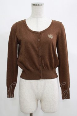 画像1: Emily Temple cute / ハートロゴ刺繍ラメニットカーディガン  ブラウン H-25-04-27-058-ET-TO-KB-ZH