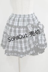 PUTUMAYO / チェックフリルリボン付スカート  サックス×ブラック H-25-04-27-075-PT-SK-KB-ZH