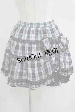 画像1: PUTUMAYO / チェックフリルリボン付スカート  サックス×ブラック H-25-04-27-075-PT-SK-KB-ZH