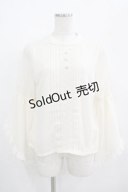 画像1: axes femme POETIQUE / フリル袖ドットドビーブラウス M 生成 H-25-05-01-044-AX-BL-YZ-ZH