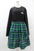 NieR Clothing / チェック切替ワンピース F 黒×緑 H-25-05-01-1039-PU-OP-KB-ZH