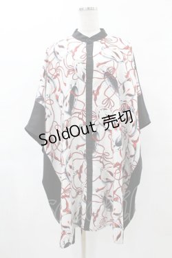 画像1: Drug Honey / 欺瞞の狐面柄ドルマンシャツ  白×黒 H-25-05-01-1050-PU-BL-KB-ZH