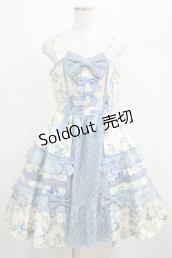 画像1: axes femme kawaii / アンティークローズ柄ジャンパースカート M アイボリー/サックス H-25-05-01-007-AX-OP-NS-ZH