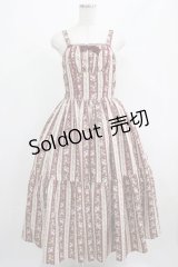 axes femme kawaii / ストライプローズ柄ジャンスカ M ワイン H-25-05-01-008-AX-OP-NS-ZH