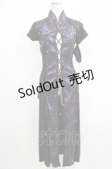 Qutie Frash / ジャガード切替ロングチュニ  黒×紫 H-25-05-02-035-QU-TO-KB-ZH