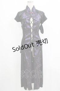 Qutie Frash / ジャガード切替ロングチュニ  黒×紫 H-25-05-02-035-QU-TO-KB-ZH