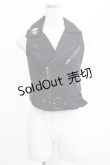 SEX POT ReVeNGe / スカル刺繍ライダースベスト S 黒 H-25-05-02-049-SP-TO-KB-ZH