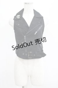 SEX POT ReVeNGe / スカル刺繍ライダースベスト S 黒 H-25-05-02-049-SP-TO-KB-ZH