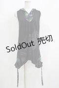 Qutie Frash / 和柄フードノースリーブチュニック  黒 H-25-08-10-013-QU-TO-KB-ZH