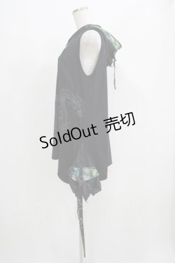 画像2: Qutie Frash / 和柄フードノースリーブチュニック  黒 H-25-08-10-013-QU-TO-KB-ZH