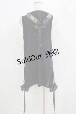 画像3: Qutie Frash / 和柄フードノースリーブチュニック  黒 H-25-08-10-013-QU-TO-KB-ZH