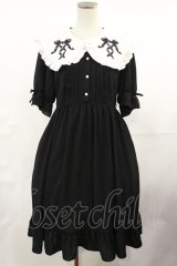 DearMyLove / レースアップリボン刺繍フリルワンピース M 膝下/ブラック H-25-05-02-1011-EL-OP-NS-ZH