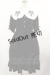 DearMyLove / レースアップリボン刺繍フリルワンピース M 膝下/ブラック H-25-05-02-1011-EL-OP-NS-ZH
