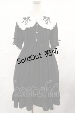 画像1: DearMyLove / レースアップリボン刺繍フリルワンピース M 膝下/ブラック H-25-05-02-1011-EL-OP-NS-ZH
