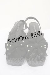 DearMyLove / 大きめパールリボンフリルミュールサンダル M ブラック H-25-05-02-1039-EL-SH-NS-ZH