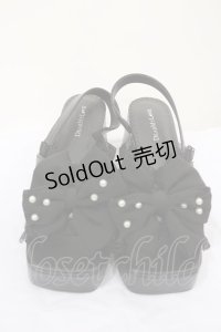DearMyLove / 大きめパールリボンフリルミュールサンダル M ブラック H-25-05-02-1039-EL-SH-NS-ZH