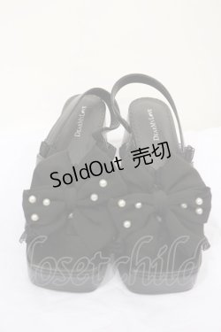 画像1: DearMyLove / 大きめパールリボンフリルミュールサンダル M ブラック H-25-05-02-1039-EL-SH-NS-ZH