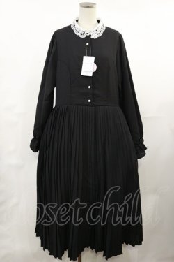 画像1: m petit by misako / レース襟プリーツワンピース LL ブラック H-25-05-02-1005-LO-OP-NS-ZH