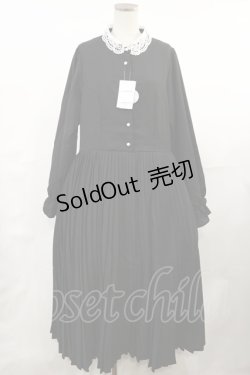 画像1: m petit by misako / レース襟プリーツワンピース LL ブラック H-25-05-02-1005-LO-OP-NS-ZH