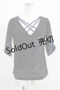 Qutie Frash / クロスインナートップス  黒×紺/五分袖 H-25-05-02-058-QU-TO-KB-ZH