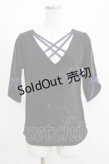 Qutie Frash / クロスインナートップス  黒×紺/五分袖 H-25-05-02-058-QU-TO-KB-ZH