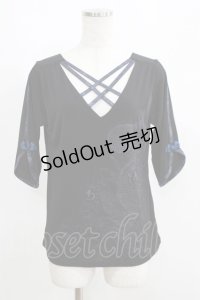Qutie Frash / クロスインナートップス  黒×紺/五分袖 H-25-05-02-058-QU-TO-KB-ZH