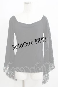 Qutie Frash / 和柄切替カットソー  黒 H-25-05-02-059-QU-TO-KB-ZH