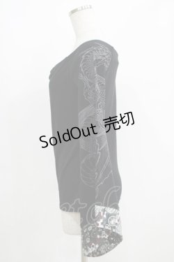画像2: Qutie Frash / 和柄切替カットソー  黒 H-25-05-02-059-QU-TO-KB-ZH