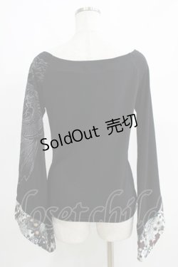 画像3: Qutie Frash / 和柄切替カットソー  黒 H-25-05-02-059-QU-TO-KB-ZH