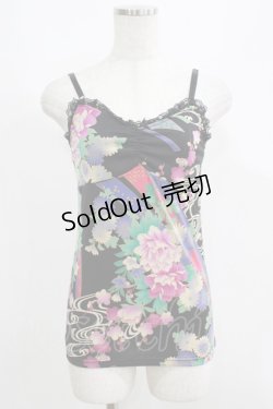 画像1: Qutie Frash / 和柄キャミソール  黒 H-25-05-02-060-QU-TO-KB-ZH