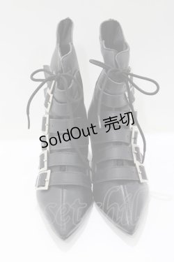 画像1: Goth Pikes / バックルヒールブーツ US7 黒 H-25-05-02-071-PU-SH-KB-ZH