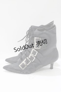 画像2: Goth Pikes / バックルヒールブーツ US7 黒 H-25-05-02-071-PU-SH-KB-ZH