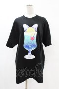 LISTEN FLAVOR / 猫耳クリームソーダTシャツ  黒 H-25-05-04-032-PU-TO-KB-ZH