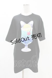 LISTEN FLAVOR / 猫耳クリームソーダTシャツ  黒 H-25-05-04-032-PU-TO-KB-ZH
