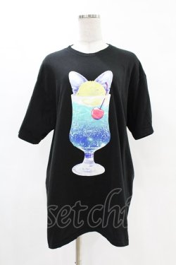 画像1: LISTEN FLAVOR / 猫耳クリームソーダTシャツ  黒 H-25-05-04-032-PU-TO-KB-ZH
